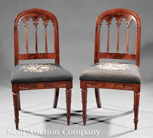 Appraisal: A Pair of American Gothic Carved Mahogany Side Chairs early