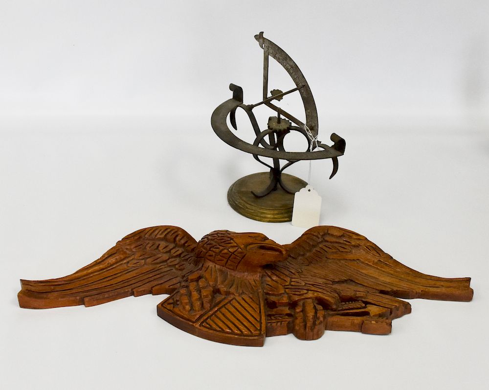 Appraisal: Carved Wood American Eagle and Sundial Carved Wood American Eagle