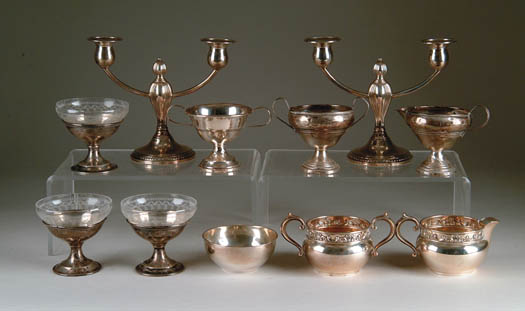 Appraisal: LOT OF FOURTEEN PIECES OF STERLING TABLEWARE Includes Four glass