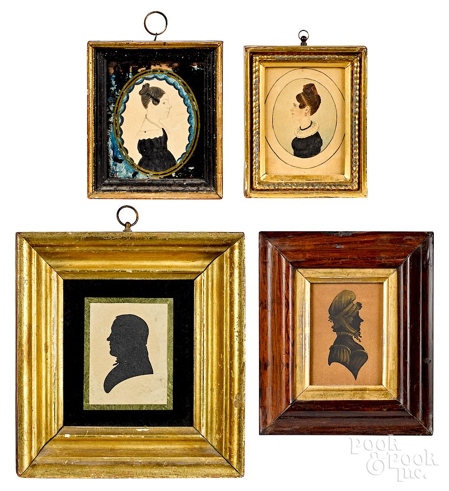 Appraisal: Four silhouettes and miniatures Exclusive on Bidsquare Four silhouettes and