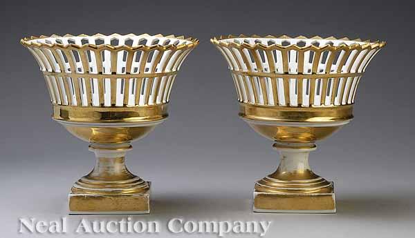 Appraisal: A Good Pair of Paris Porcelain Gilt Corbeilles first half