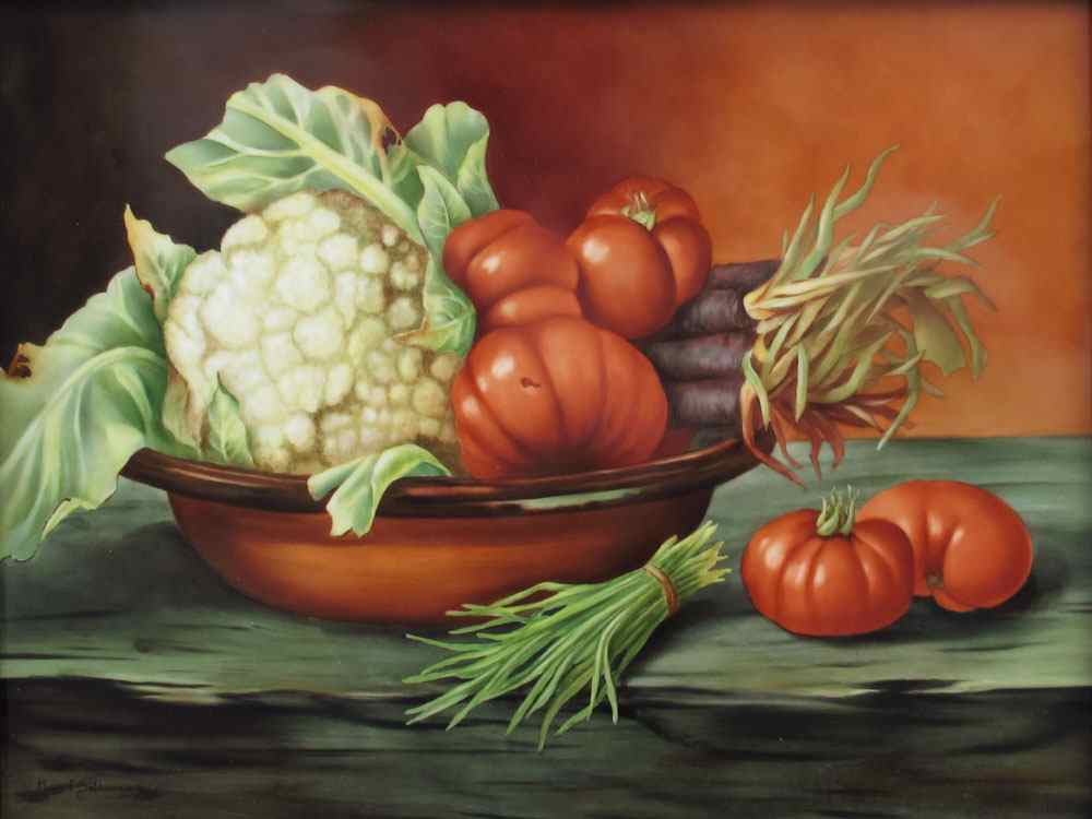 Appraisal: SALDARRIAGA Maria American th C Still Life with Cauliflower Tomatoes