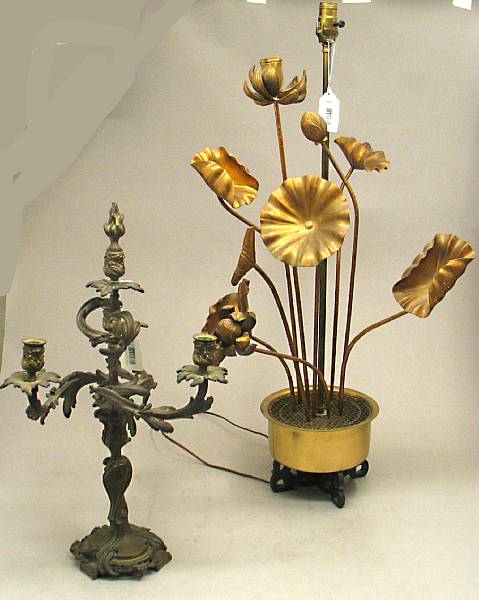 Appraisal: A Louis XV style gilt bronze four light candelabra and