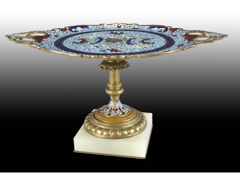 Appraisal: French Enamel Blue Compote on Marble Base Description '' T