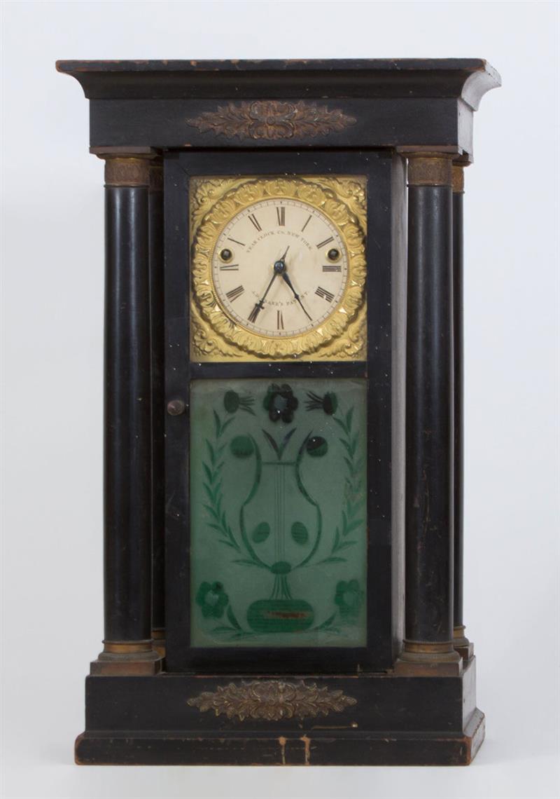 Appraisal: Empire Style Gilt-Metal-Mounted Ebonized Wood Pillar Shelf Clock Marked 'A