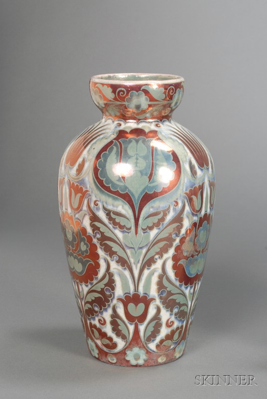 Appraisal: William De Morgan Decorated Earthenware Vase England c lustre and