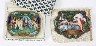 Appraisal: Two Continental silver-gilt compacts each fronted by a polychrome enameled