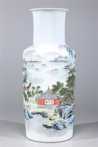 Appraisal: Chinese famille rose enameled porcelain vase with landscape designs to