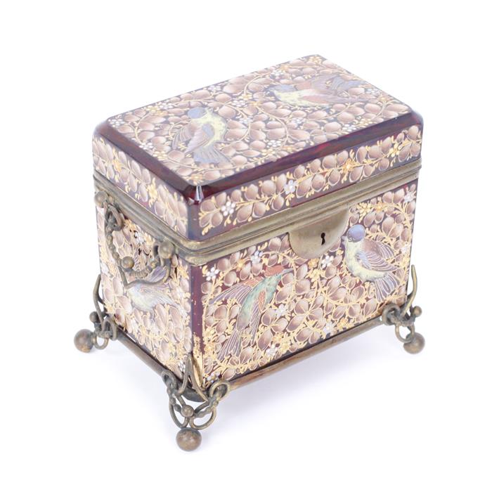 Appraisal: Bohemian ormolu mounted ruby glass sugar casket with profuse enamel