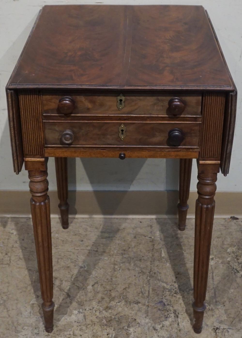 Appraisal: FEDERAL MAHOGANY DROP-LEAF TWO-DRAWER SEWING TABLE WHEN CLOSED X X