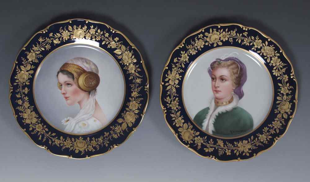 Appraisal: SALDARRIAGA Maria American th C Two painted porcelain portrait plates