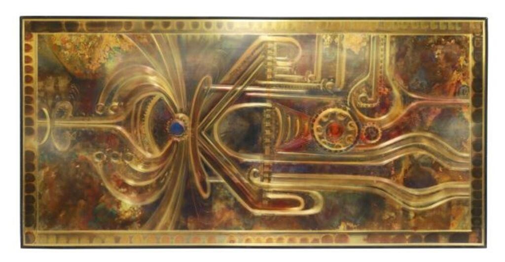 Appraisal: Framed acid-etched metal panel Bernhard Rohne German b Bero Metallic