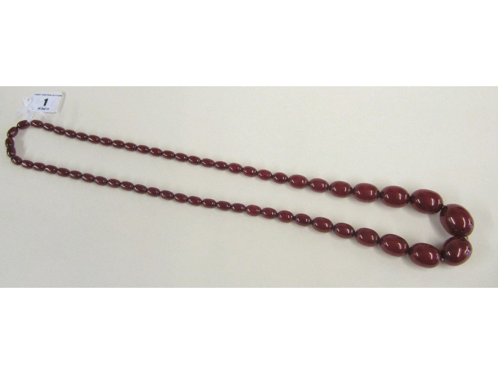 Appraisal: String of Victorian red amber beads Approx in