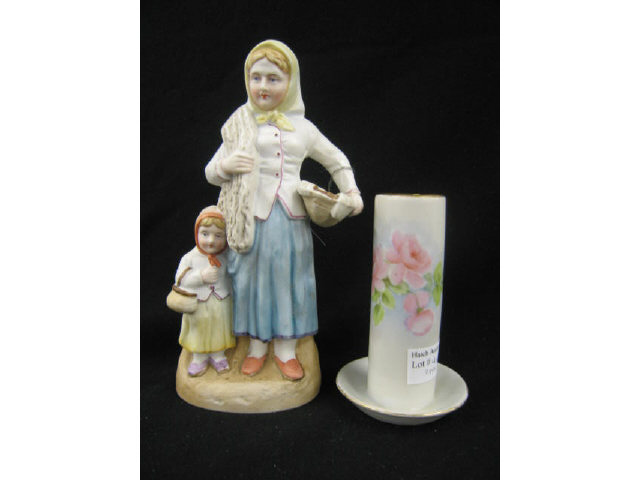 Appraisal: Pcs Estate Porcelain hatpin holder bisque figurine of mother and