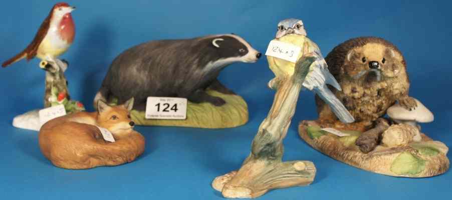 Appraisal: A collection of animal sculptures including Wedgwood Bluetit Wedgwood Hedghog