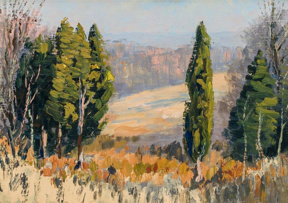 Appraisal: WILL HUTCHINS American - Italian Landscape oil on canvasboard signed