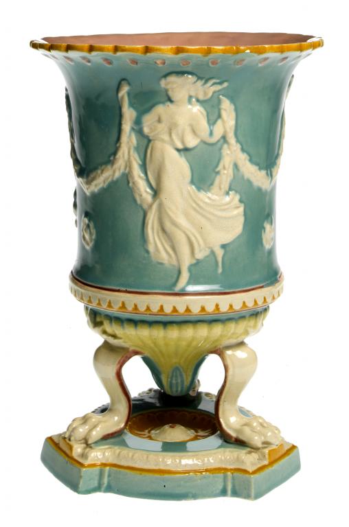 Appraisal: A RARE MAW CO MAJOLICA VASE of flared shape moulded