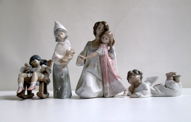 Appraisal: FOUR LLADRO FIGURINES soft paste porcelain Good Night by sculptor