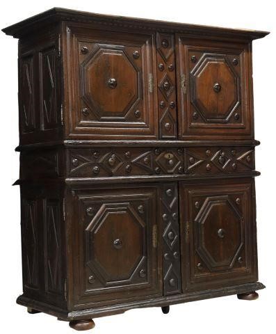 Appraisal: French Louis XIII oak cupboard th c dentil molded cornice