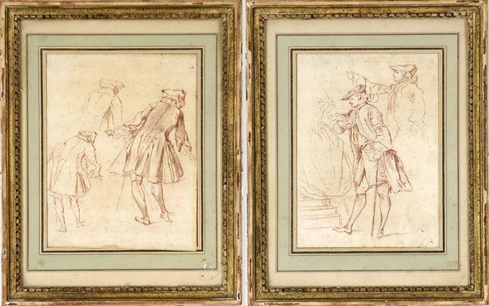 Appraisal: After Nicholas Lancret Two Figure Studies Red chalk on paper