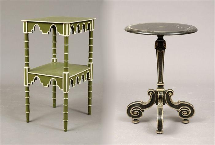 Appraisal: Regency-Style Green and White Painted Bamboo-Turned Two-Tier Stand Together with