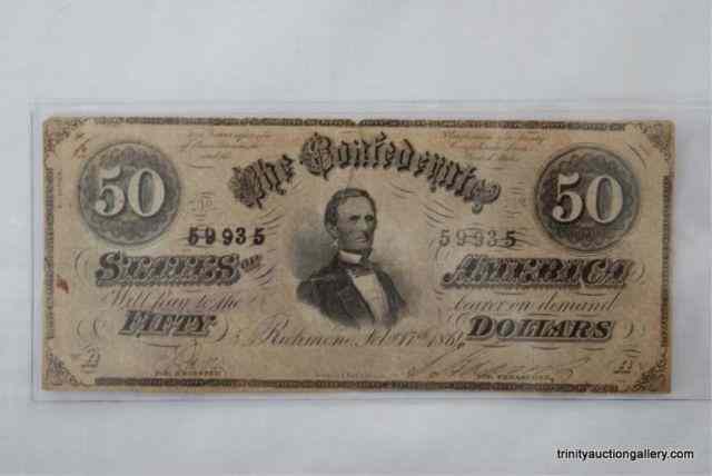 Appraisal: Confederate States Dollar Currency NoteAuthentic Confederate dollar currency note dated