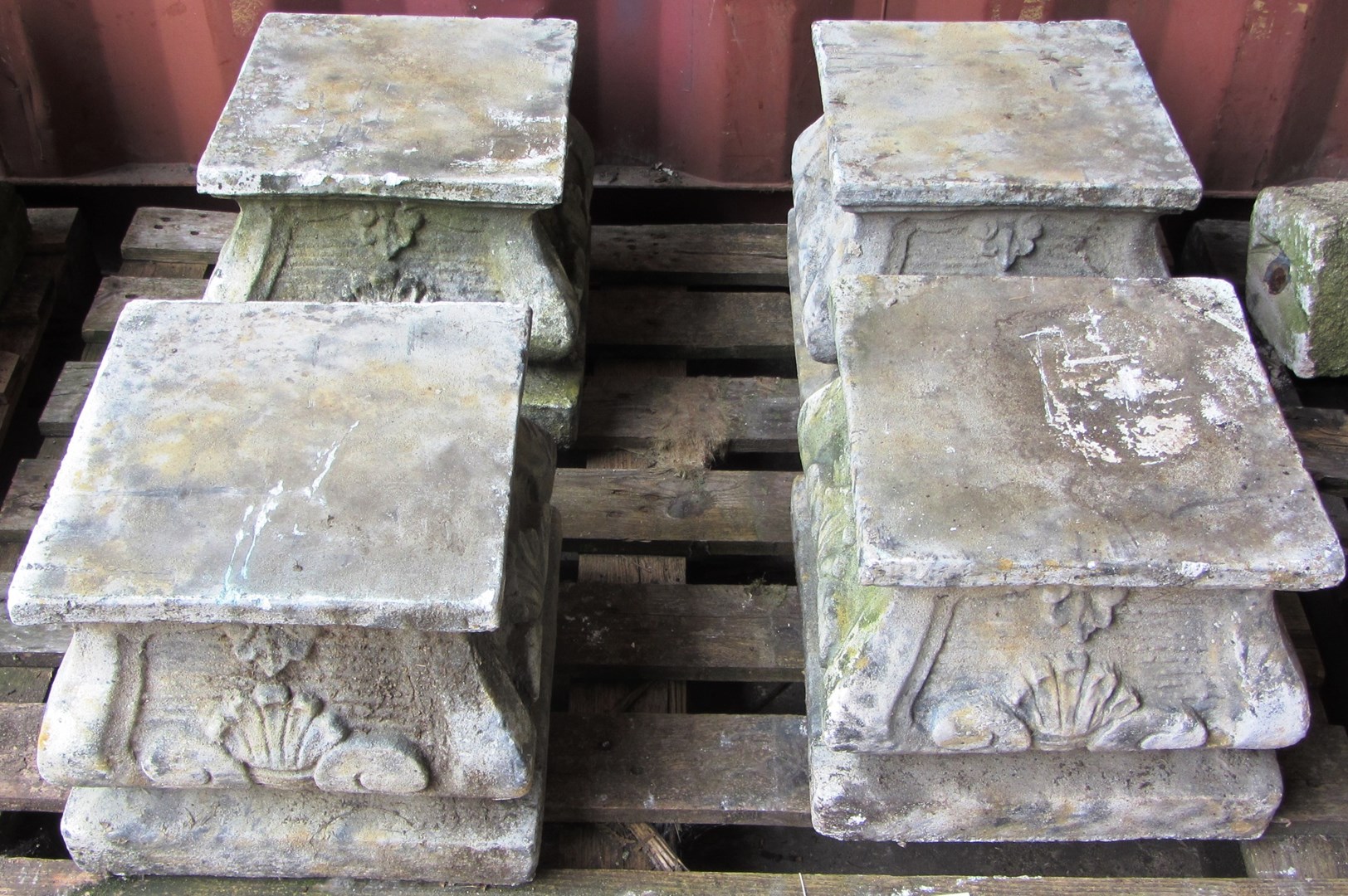 Appraisal: A set of four reconstituted stone pedestals of bombe square