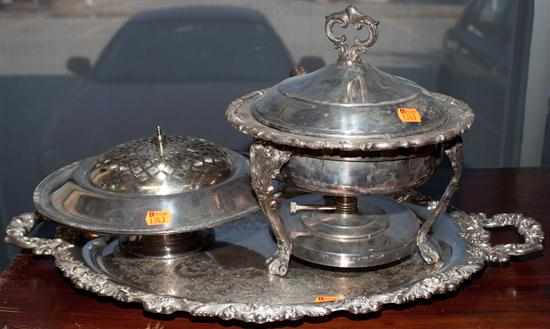 Appraisal: Silver-plated two-handled tray warmer and potpourri bowl Estimate - All