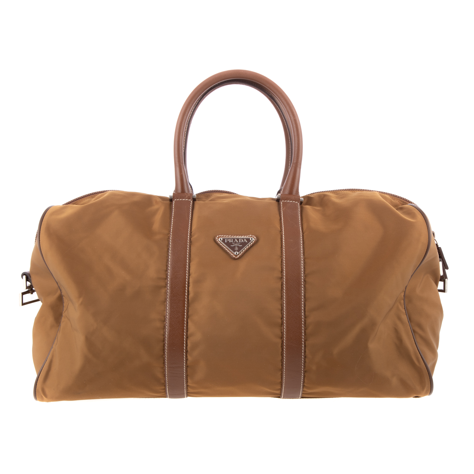 Appraisal: A PRADA NYLON DUFFLE BAG A brown nylon Prada Duffle