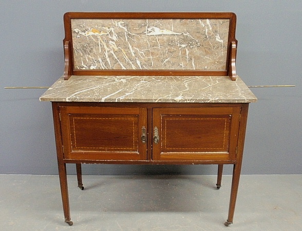 Appraisal: - English mahogany mixing table c with marble top and