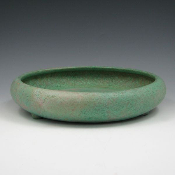 Appraisal: Roseville Early Carnelian - footed bowl in matte green over