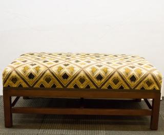 Appraisal: Vintage Ottoman Upholstered Hardwood Vintage upholstered and hardwood ottoman th