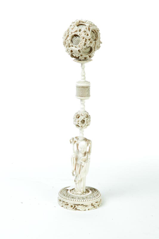 Appraisal: IVORY PUZZLE BALL ON STAND China st half- th century