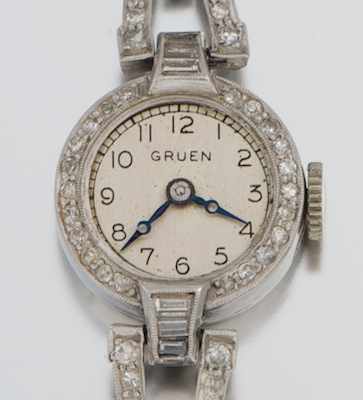 Appraisal: A Ladies' Platinum and Diamond Gruen Dress Watch Platinum case