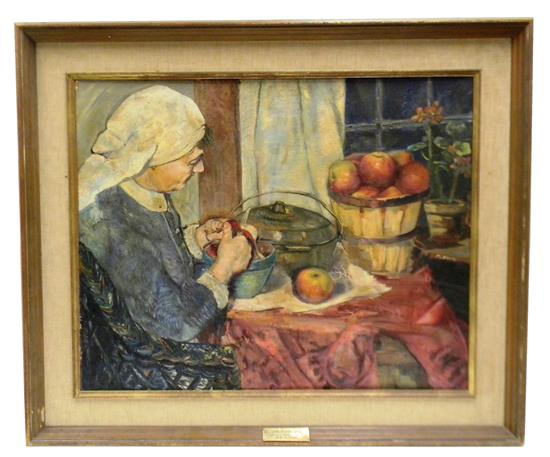 Appraisal: M Bove th C American Apple Peeler oil on board