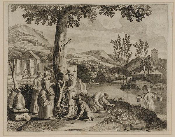 Appraisal: PASTORAL ENGRAVING BY CLAUDE BOUZONNET AFTER JACQUES STELLA monochrome engraving