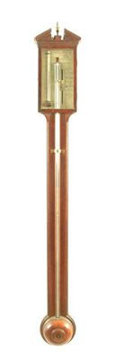 Appraisal: An early th century mahogany stick barometer with chequer stringing