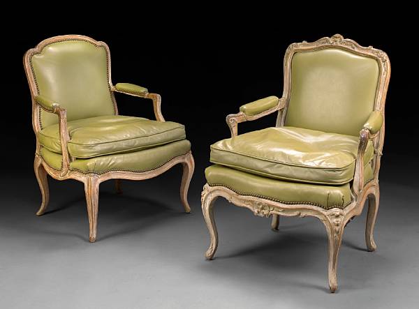 Appraisal: Two Louis XV beechwood fauteuils second half th century Each