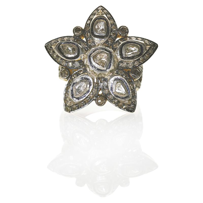 Appraisal: INDIAN SILVER AND ROUGH CUT DIAMOND STAR RING Condition Report