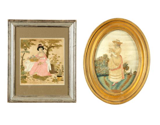 Appraisal: TWO NEEDLEWORK PICTURES American or English late th century Silk