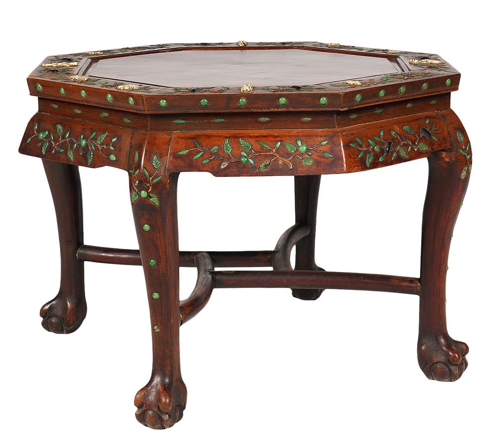 Appraisal: Chinese Octagonal Low Table with Hardstone Insets Chinese octagonal low