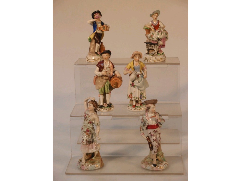 Appraisal: Three pairs of German porcelain figures cm max