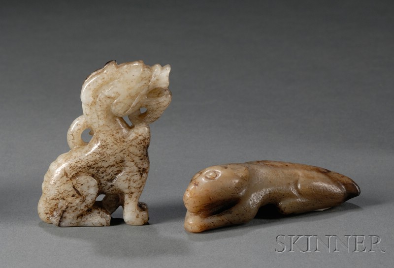 Appraisal: Two Jade Animals th century or earlier a dog inscribed