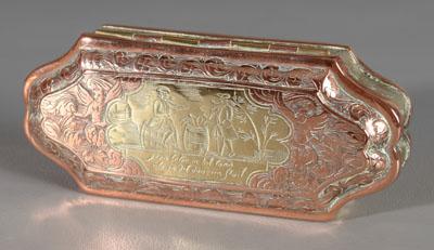 Appraisal: Copper and brass tobacco box tablet shape top and base