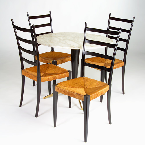 Appraisal: GIO PONTI Attr Five-piece dining suite consisting of four ebonized