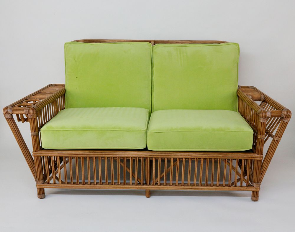 Appraisal: Palecek Bamboo Settee and Ottoman Palecek Bamboo Settee and Ottoman