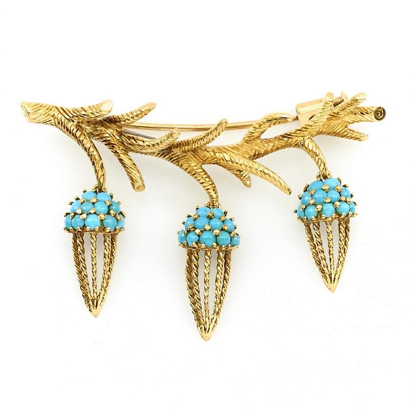 Appraisal: k Yellow gold and turquoise brooch k Yellow gold and