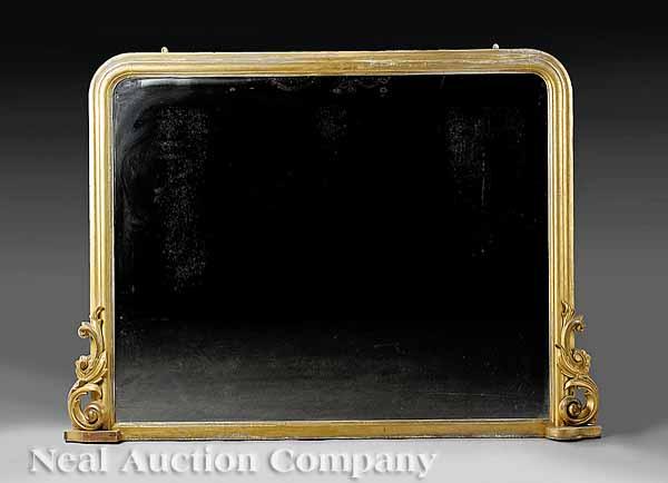 Appraisal: A Gilded Overmantel Mirror c wide molded framework with rounded