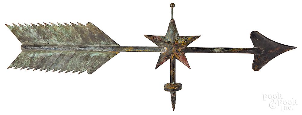 Appraisal: Copper arrow and star weathervane Copper arrow and star weathervane