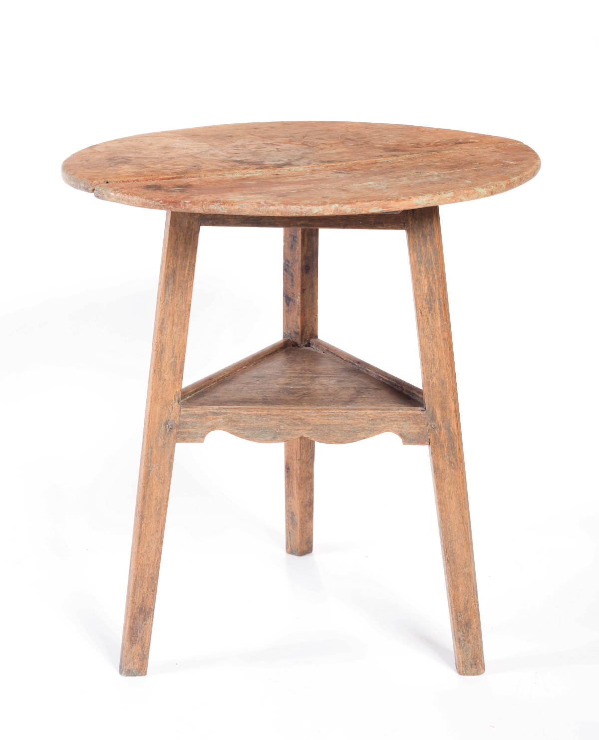 Appraisal: EARLY NEW ENGLAND PINE SCRUBBED-TOP TAVERN TABLE WITH TRIANGULAR BASE